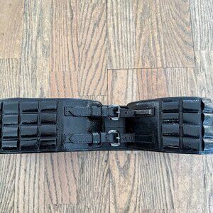 AUTHENTIC UNIQUE BURBERRY BLACK LEATHER WIDE FASHION BELT 36 90